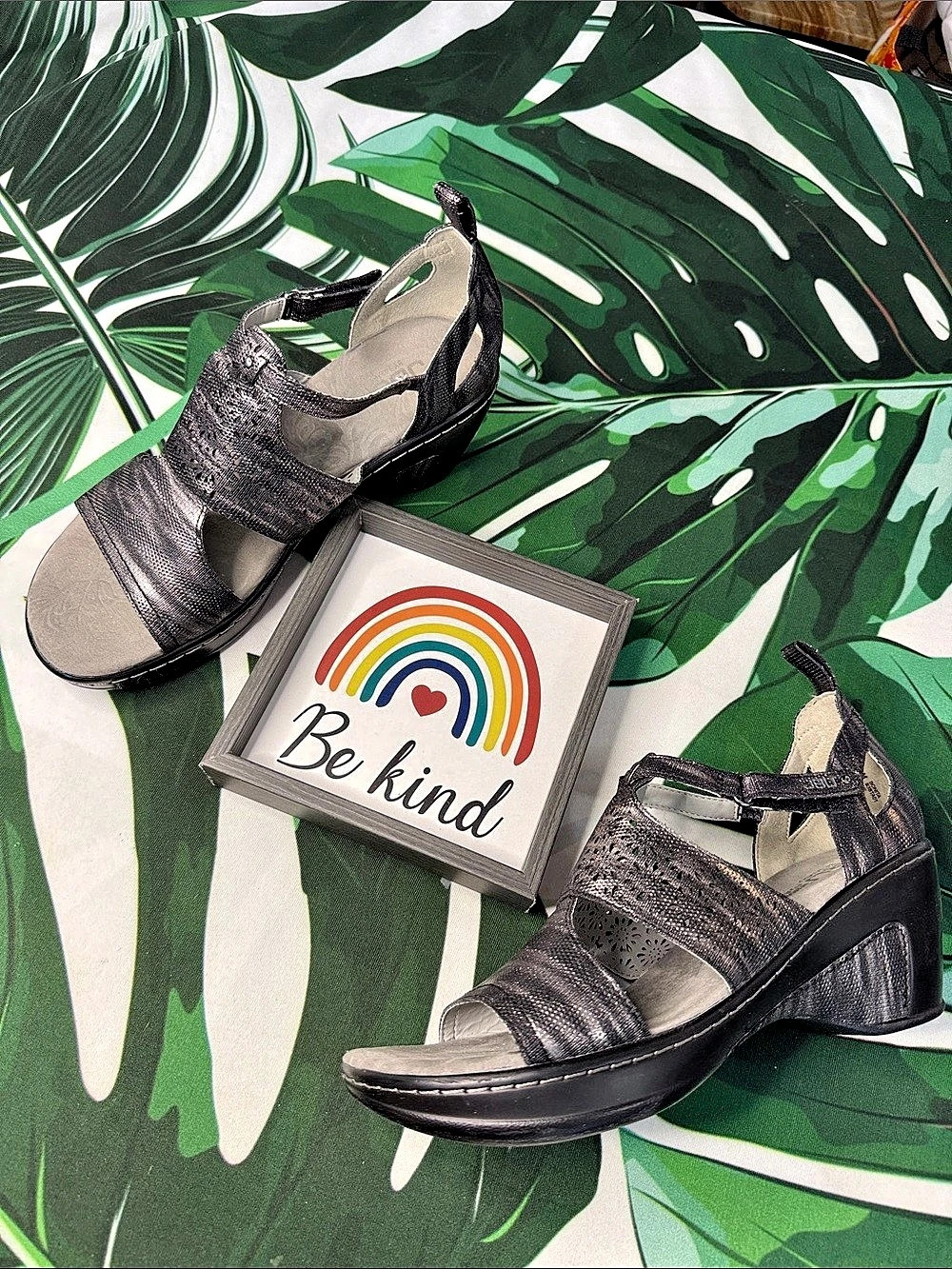 JBU Metallic Wedge Sandals in Black & Gray - Picture 2 of 12